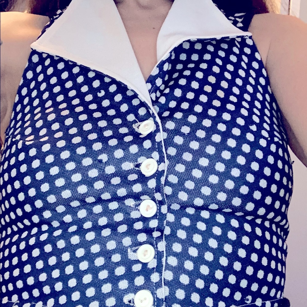 Vintage poly halter reversible polka top